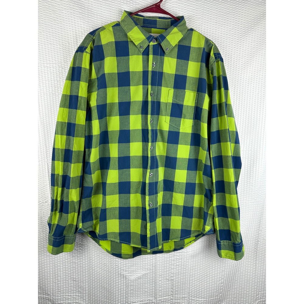 AEROPOSTALE 100% Breathable Cotton Button Down Shirt LARGE lime & navy blue